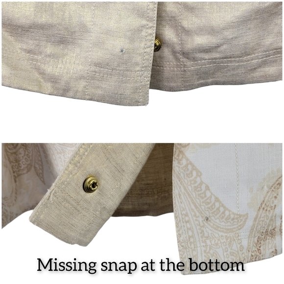 Chico's Reversible Linen Jacket Chico's 1/Women's 8/10 Gold & Tan Paisley Print - Picture 9 of 12
